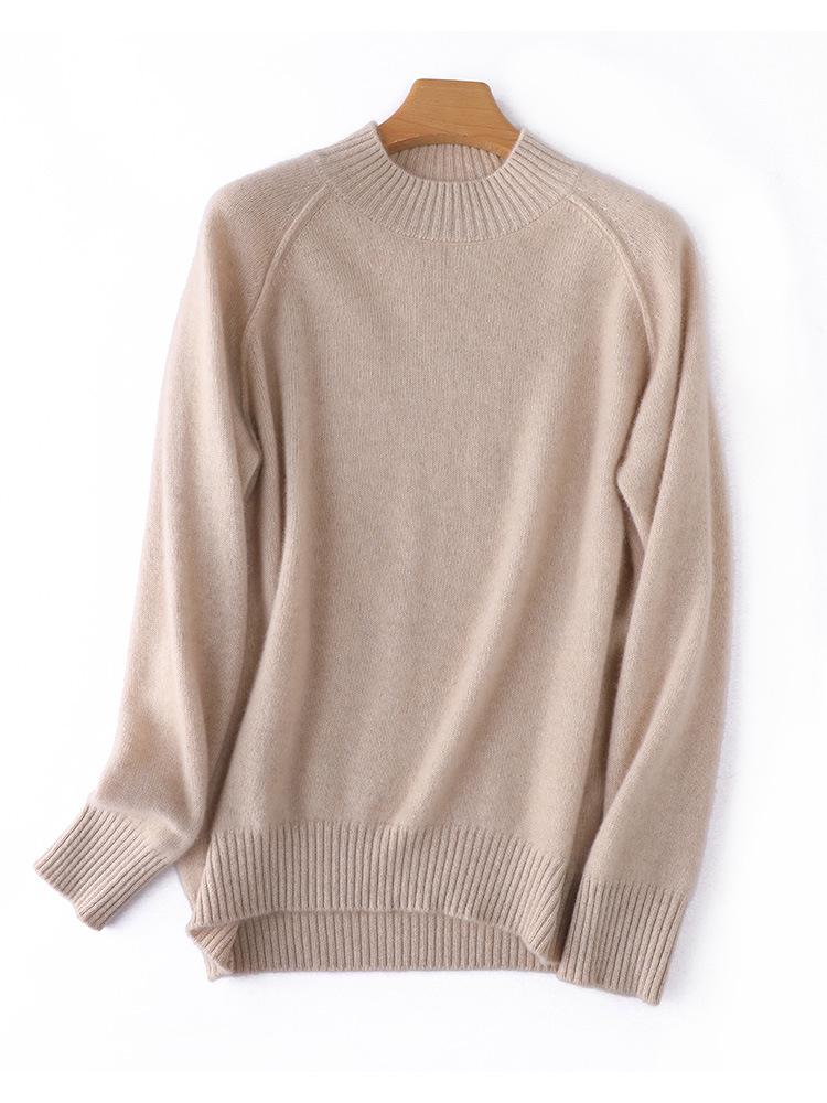 2026 Women's Cashmere Raglan Sleeve Pullover: Loose Fit, Half-High Neck, Slimming Knitwear for Autumn/Winter