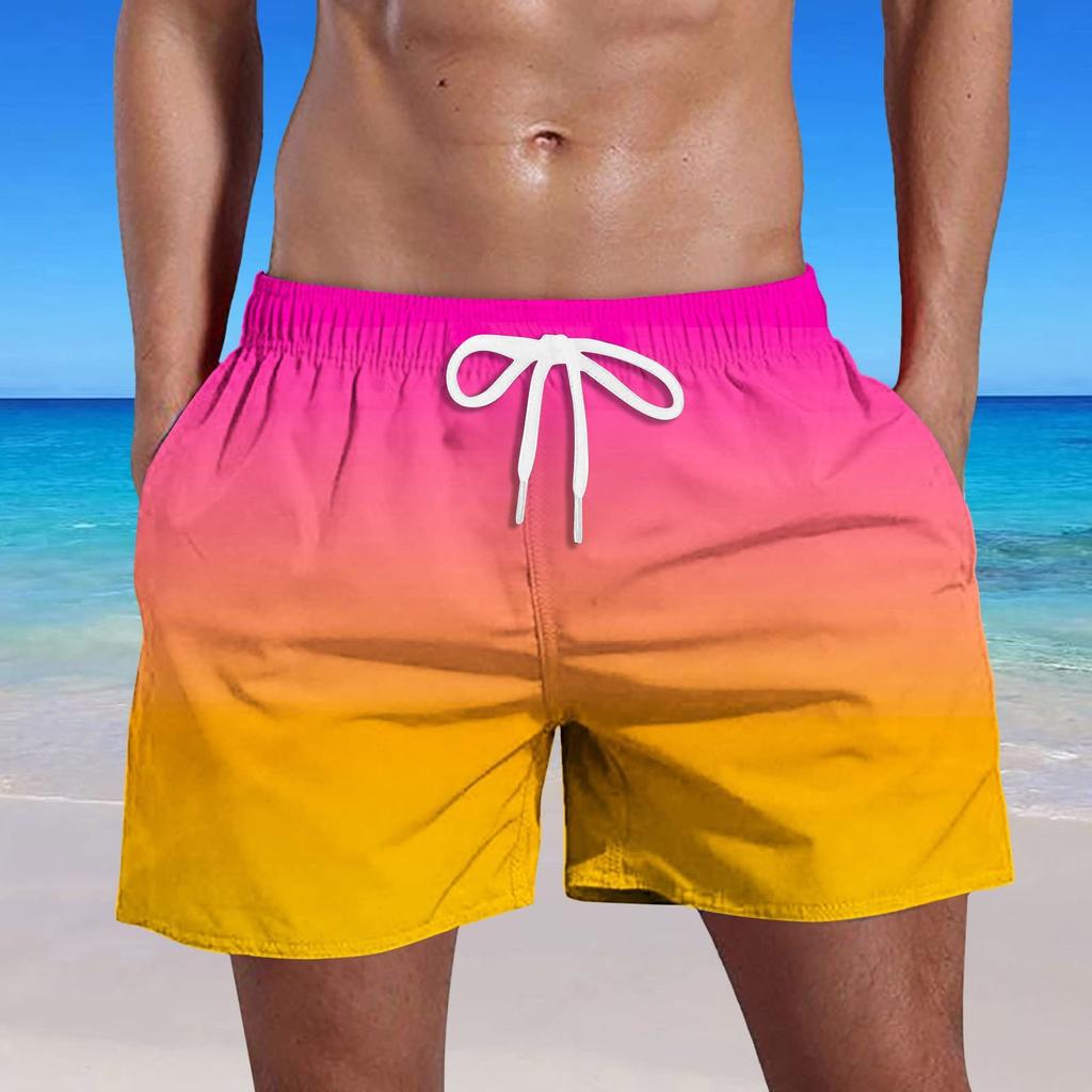 Men's Summer Swim Trunks Quick Dry Shorts With Pockets Plus Gradient Print Beach Shorts