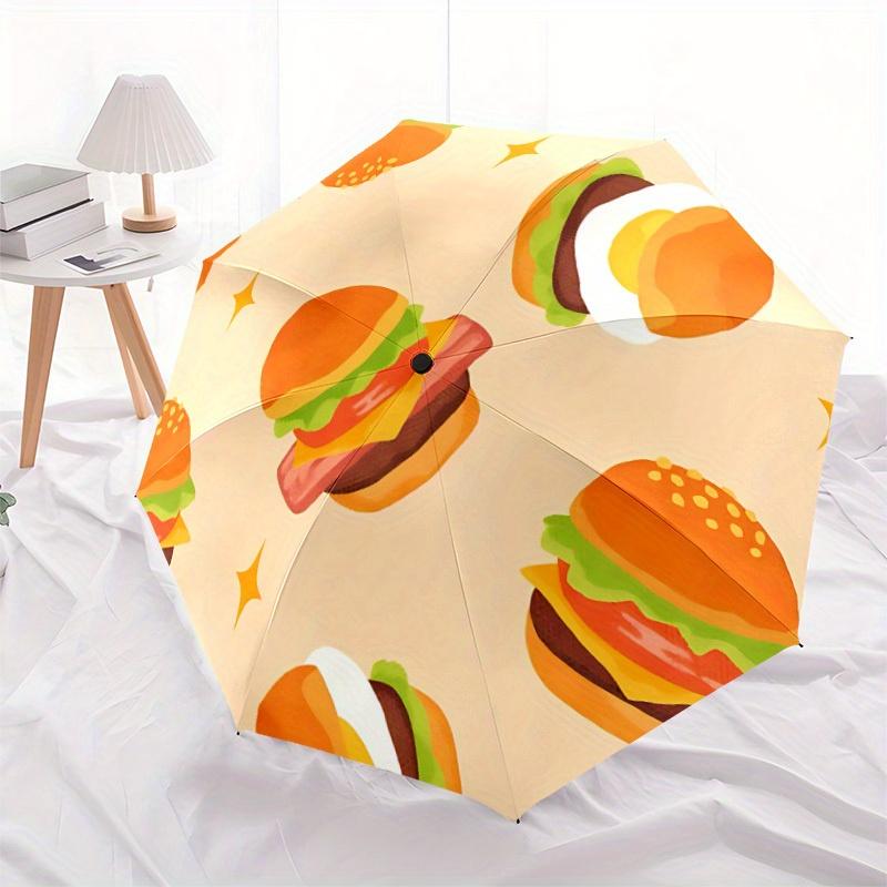 1pc Burger Pattern Automatic Umbrella - 8-Rib Foldable Design, Outdoor Adventures, and Family Celebrations yy250829074