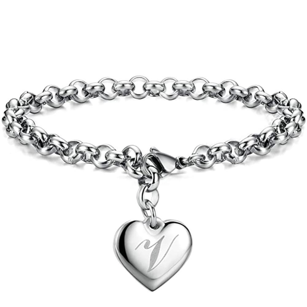 26-Letter Engraved Titanium Steel Bracelet for Women - Stylish European & American Design with English Letters