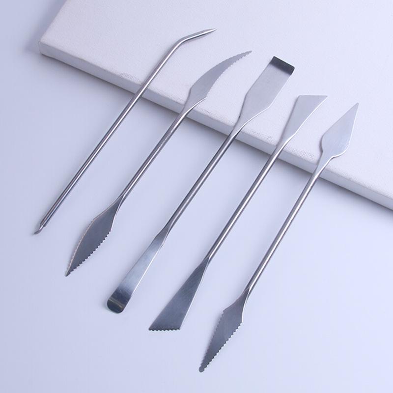 Handmade Pottery Carving Tools: 5-Piece Double-Headed Metal Clay Sculpture Knife Set