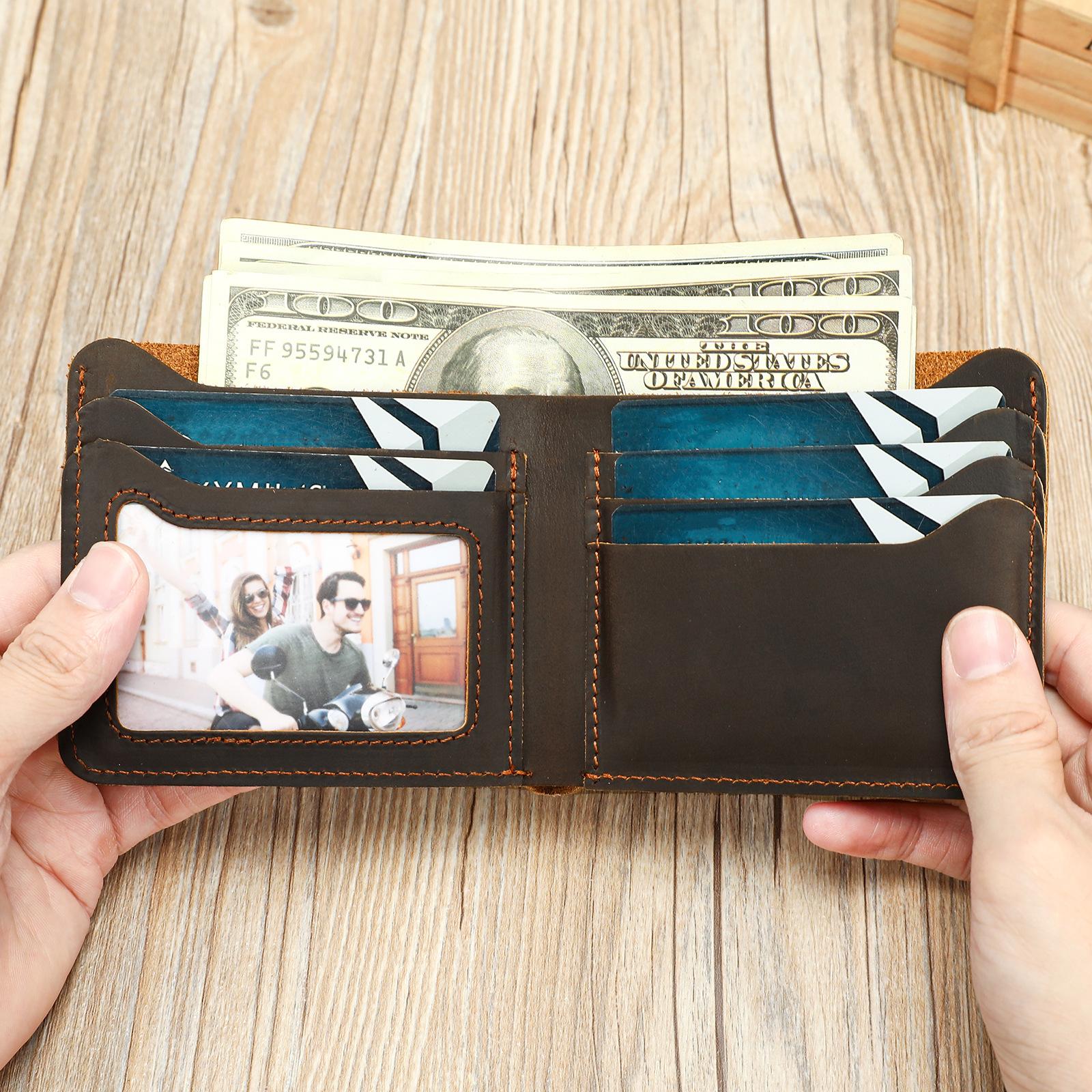 

Универсальный многослотовый кошелек для монет, ретро кошелек для карточек из кожи Crazy Horse One Size темный кофе