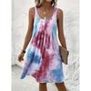Nuovo Vestito Moda Senza Maniche Tie Dye Stampato Primavera/Estate Ampio Pieghettato Elegante A-line Corto da Festa Casual Semplice Vestito Estivo