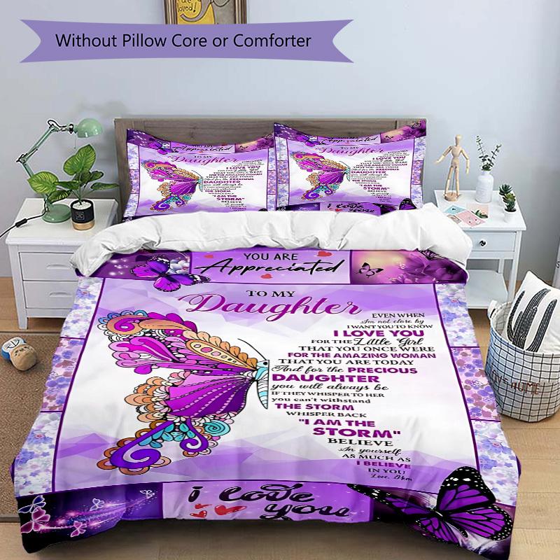 3PCs Daughter Appreciation Quote Design Cover Set, Breathable Fabric, Machine Washable (1 Duvet Cover + 2 Pillowcases) (Without Quilt) yy250911126