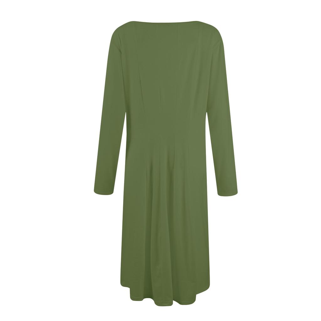 Women's Casual Fashion Round Neck Long Sleeve Color Midi Dress