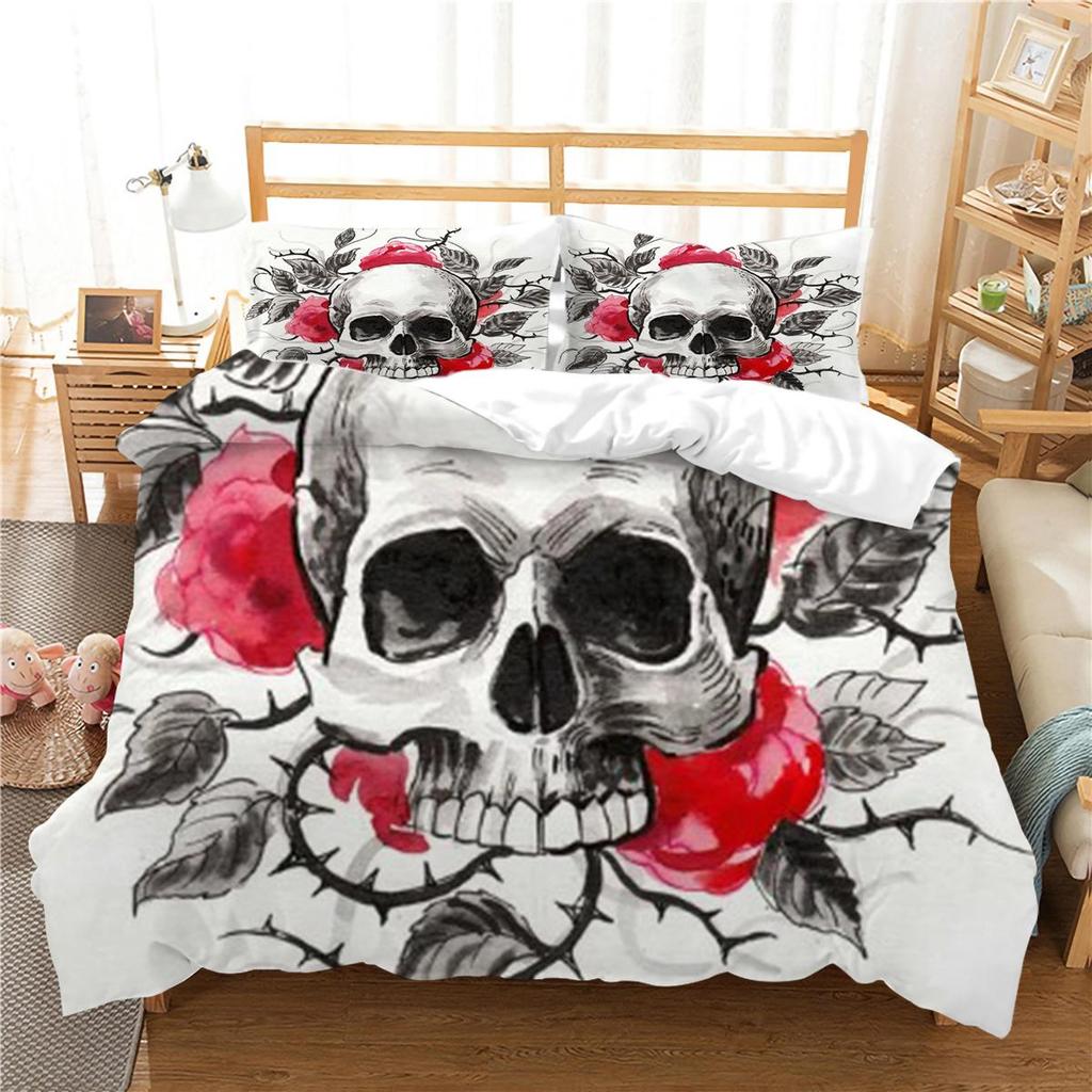 3D Skull Printing Duvet Cover Set Skull Pattern Bedspread Luxury Quilt Cover Bed Set with Pillowcase Man Single Size Bed Clothes
