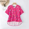 ZANZEA Women Summer V-Neck Casual Short Sleeve Irregular Floral Print Blouse