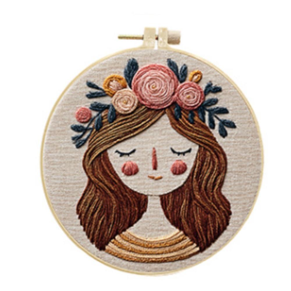 1 Set Cute Flower Girl DIY Embroidery Kit: This Craft Fabric Kit Includes Tools and Stitch Instructions Suitable for Beginners.