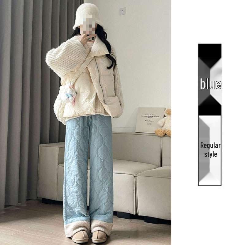 

Women s Pink Windproof Cotton Pants: Warm, Plus Velvet, Elastic Waist, Wide-Leg for Fall/Winter M