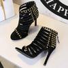 Retro Römische Sandalen Damenschuhe Nieten-Design Sandalen mit Absatz Reißverschluss hinten Sexy High Heels Stiletto 11 cm Ausgeschnitten Sommerschuhe