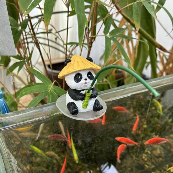Cartoon Panda Fishing Figurine Sitting Panda Resin Statue Sculpture Outdoor Yard Fishpond Aquarium Fish