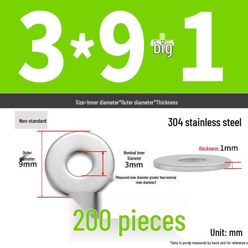 304 Stainless Steel Enlarged Flat Washer Ring (Sizes: M1.6-M22)
