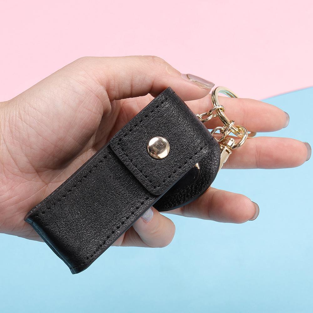 Fashion Leather Women'S Lipstick Bag With Mirror Keychain Portable Storage Small Lipstick Protective Case
