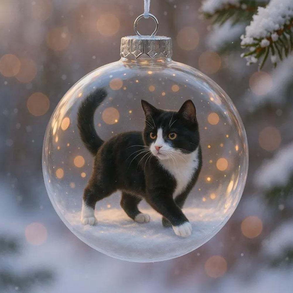 10CM 3D Cat Acrylic Christmas Ball Transparent Glass Ball Pendant Christmas Bubble Glass Ball Christmas Tree Hanging Ornaments