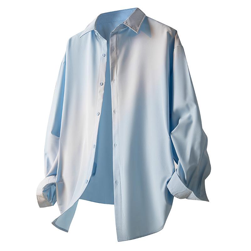 Men's Casual Shirt Solid Color Summer Silky Cool Feeling, No Ironing Shirt, Loose Long Sleeved Top