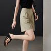Women's Half Elastic Waist Double Pleated Wide Leg Shorts