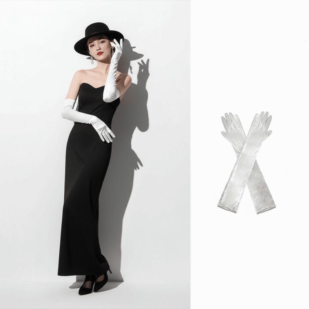 White Wedding Bridal Gloves Lace Long Finger Mittens Retro Satin Long Gloves  Women