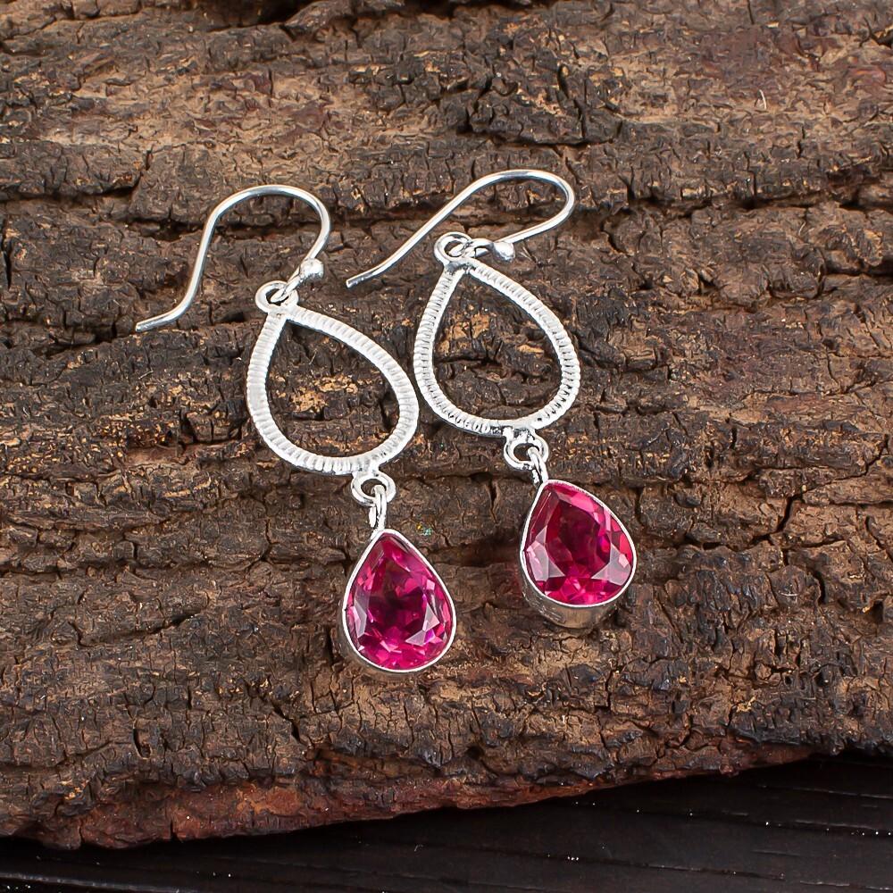 

Драгоценный камень Розовый Турмалин Ювелирные изделия из стерлингового серебра 925 пробы Серьги ручной работы 1,90 EE-16-13