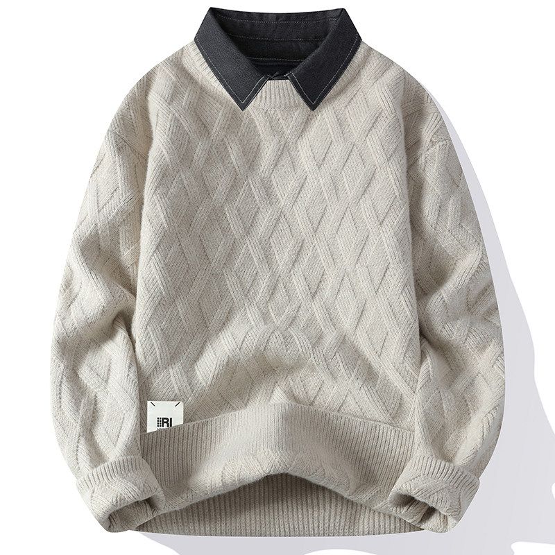 Men's Round Neck Sweater, Thickened and Warm Knitwear, Trendy Casual Versatile Loose Top for Men