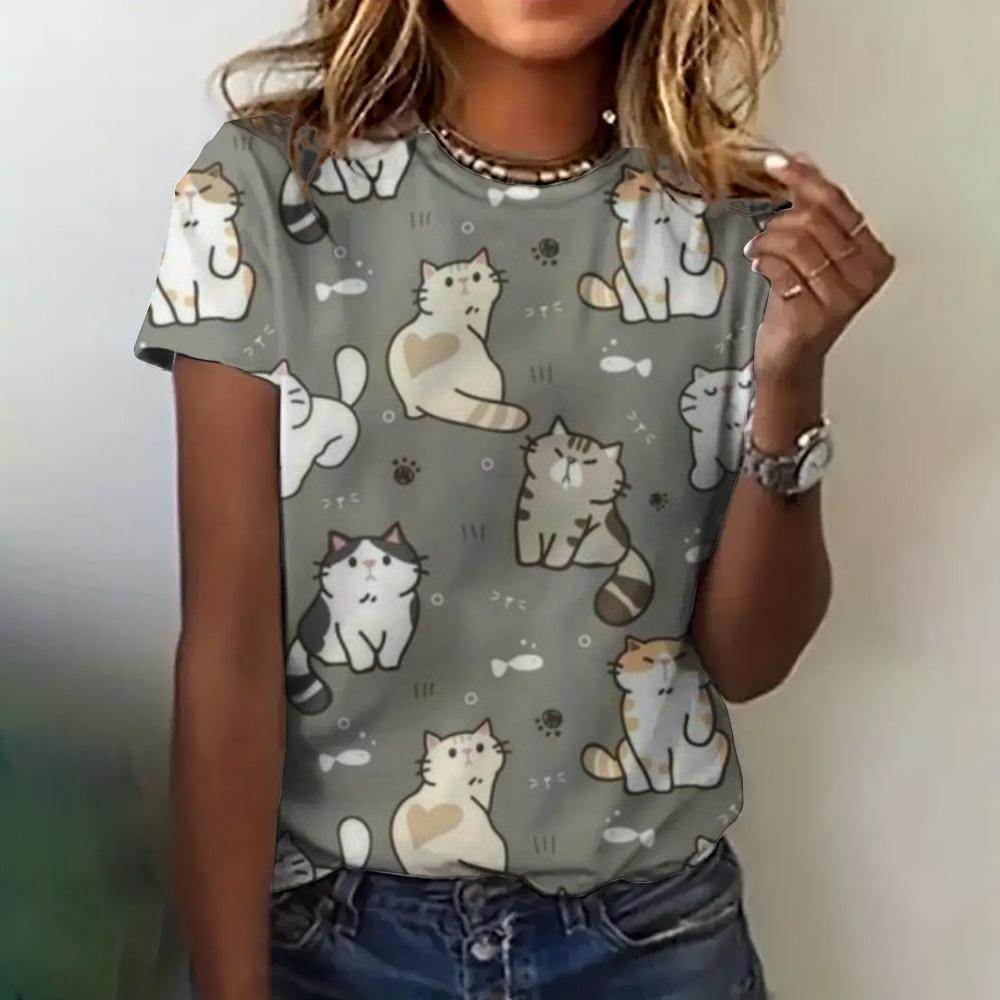 Summer Cute Funny Cat 3D Print T-shirts Women Streetwear Casual Fashion Y2k Short Sleeve T Shirt O-neck Tees Tops Clothing