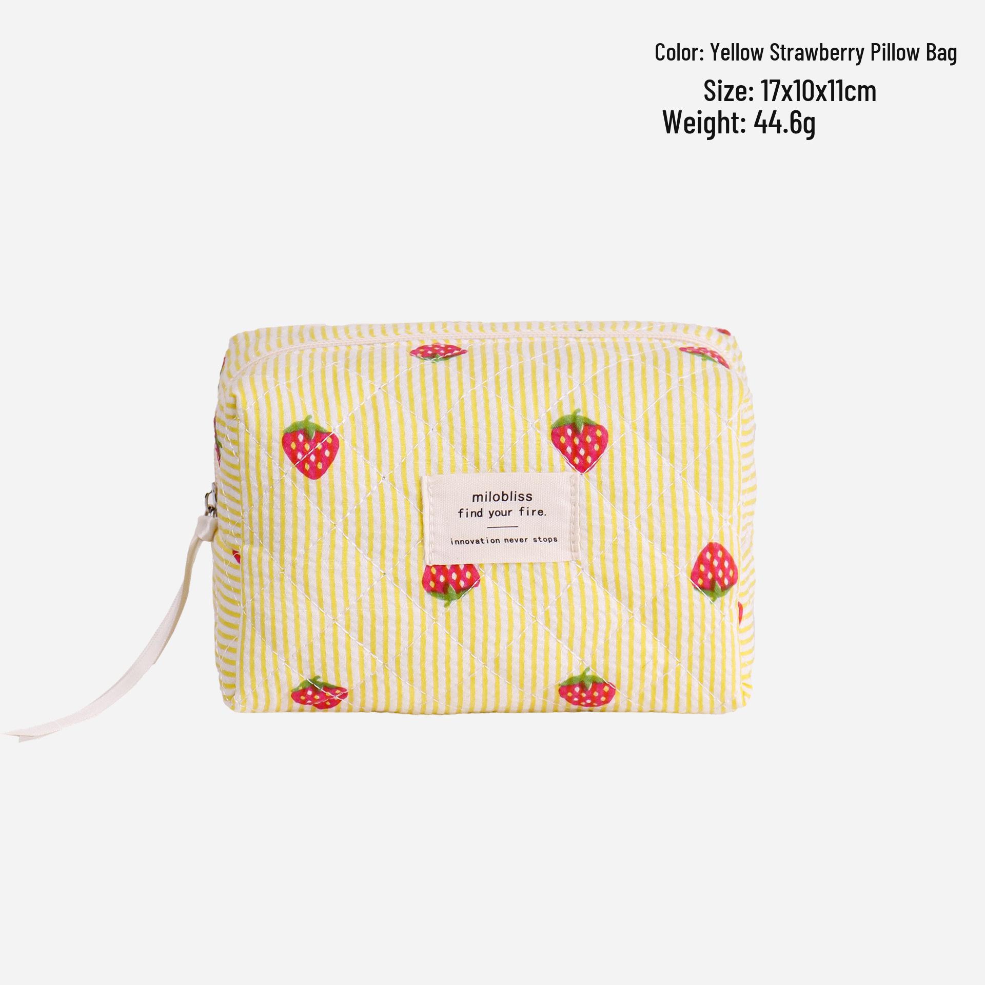 Quilted Strawberry Candy Color Makeup Bag - Large Capacity, Portable, and Cute