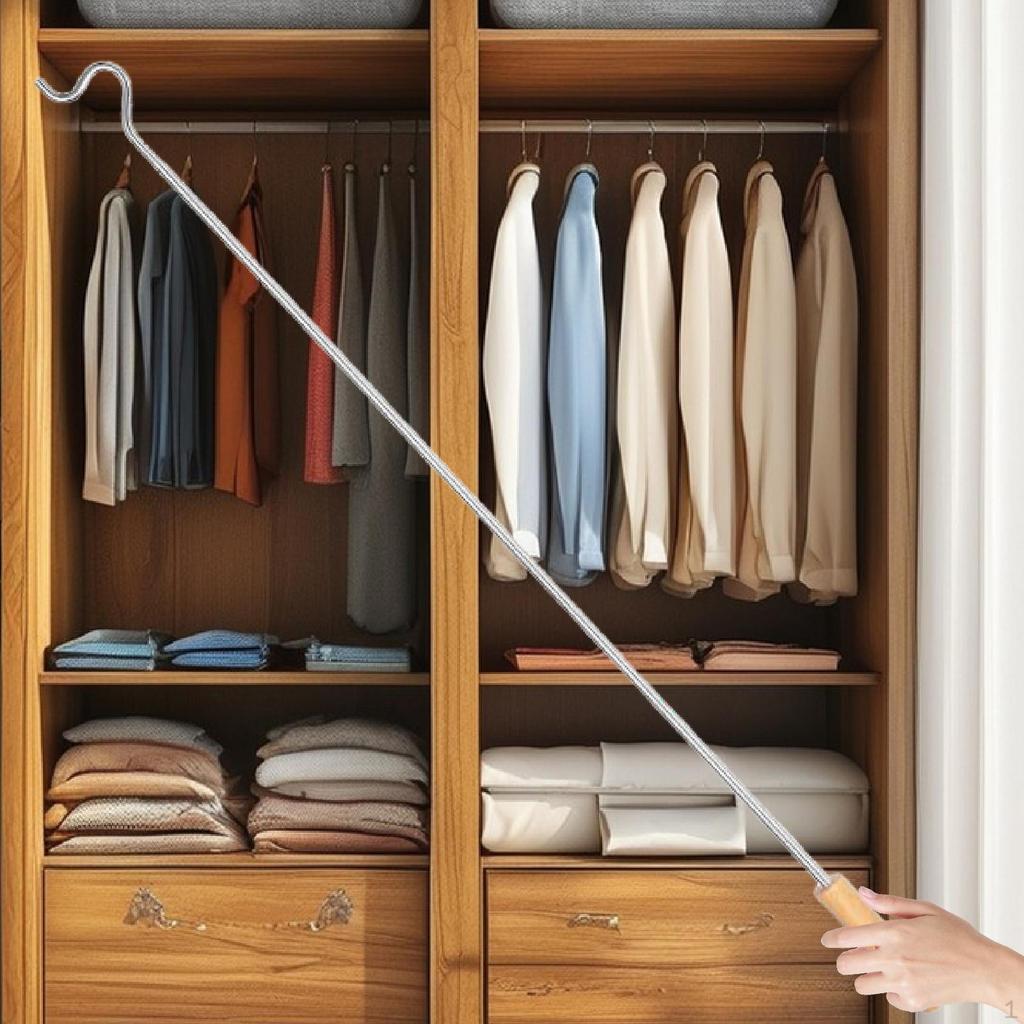 Clothing Hook Pole Closet Reacher Iron Reach Garment Clothes Hanger Reaching Rod for Home
