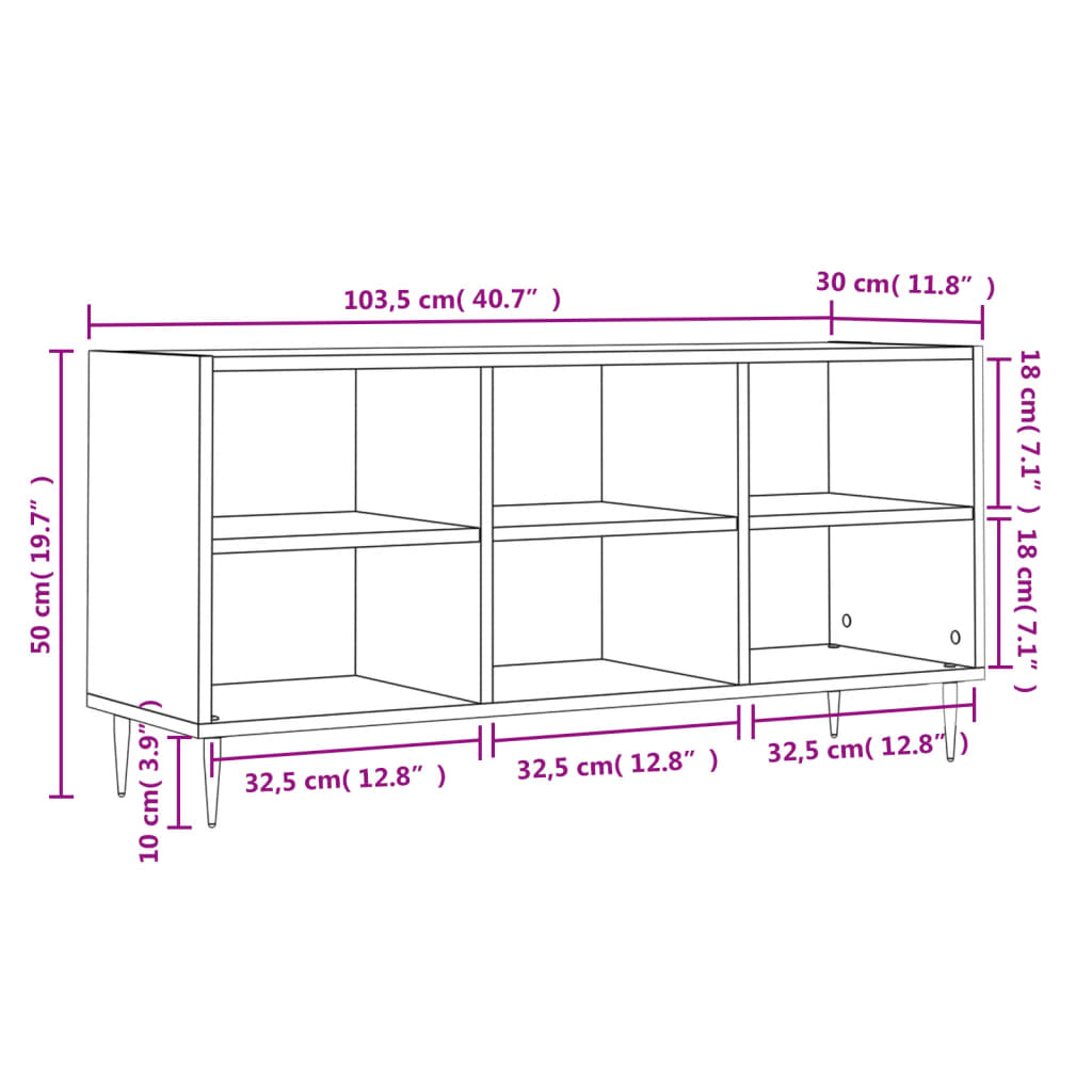 TV Cabinet Gray Sonoma 103.5 x 30 x 50 cm Particleboard