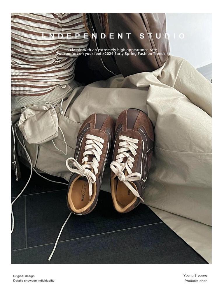 Women's Retro Brown Soft Sole Shoes - Lightweight German-Style Sneakers with Thin Sole