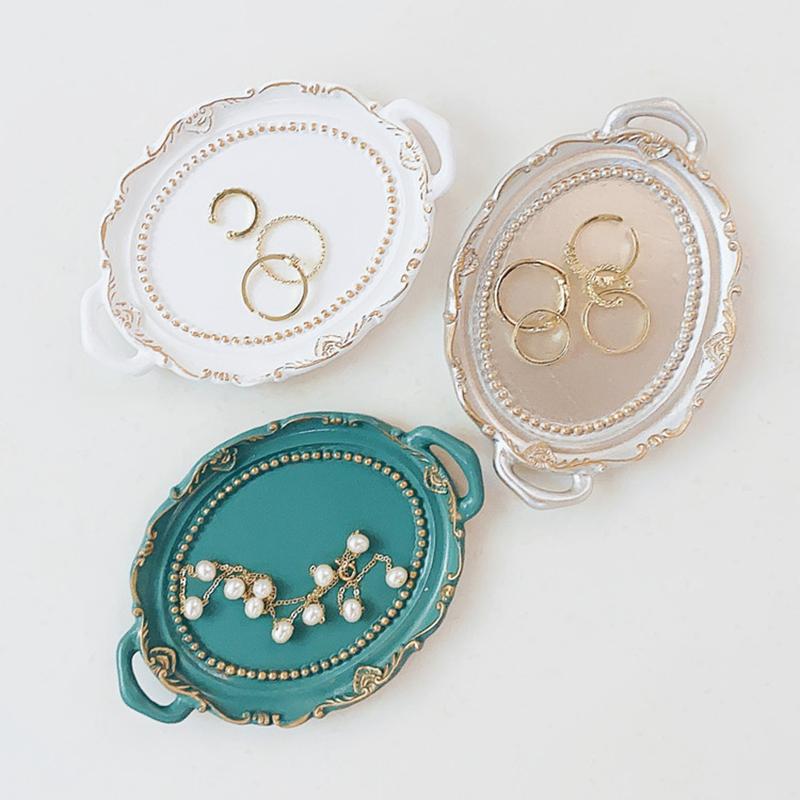 Vintage Jewelry Display Tray Oval European Decorative Plate Storage Tray Earrings Necklace Ring Display Sauce Dish Desktop Decor