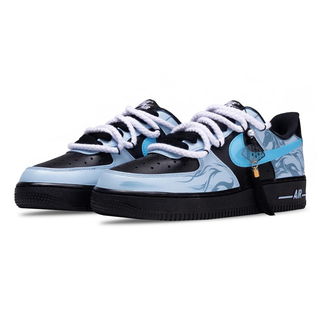 Nike Air Force 1 Guanzaizi Abriebfest Abriebfest Niedrig geschnitten Skateboard Schuhe Unisex Blau Schwarz CW2288-001(Team1856-)