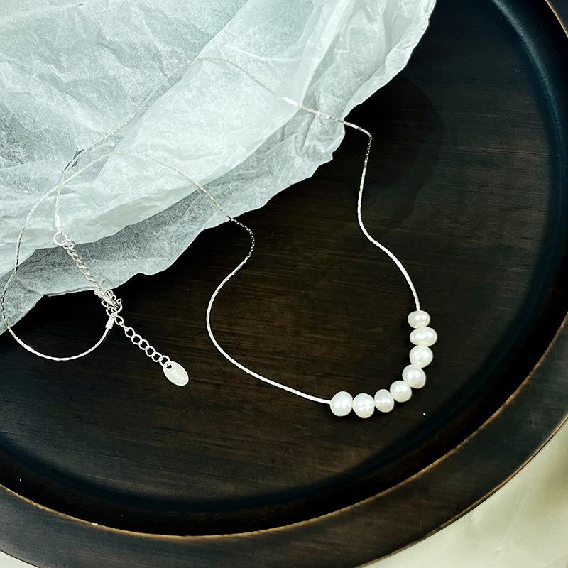 2024 Korean Style: 925 Sterling Silver Bamboo Link Chain with 8 Freshwater Pearls for Women