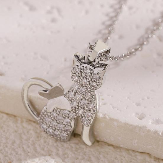 Cat Pendant Necklace Cubic Zirconia Cute Kitty Butterfly Necklace Animal Charm Jewelry Gift for Cat Lovers Women