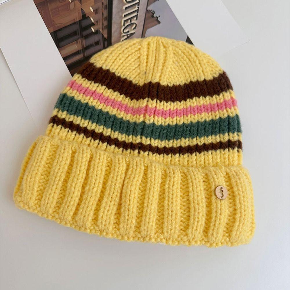 Trendy Casual Wool Hat Vintage Winter Pullover Hat Fashion Striped Knitted Hat  Outdoor
