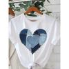 A Women's Round-neck Short-sleeve Top with a Faux Denim Patchwork Heart Print Design T Casual Fashion Trendy Shirt