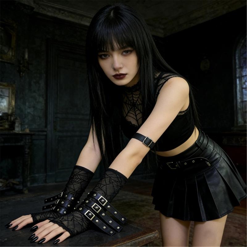 Adjustable Rock Style Lace Arm Protector With Embellished Design For Wrist Support And Stylish Defense