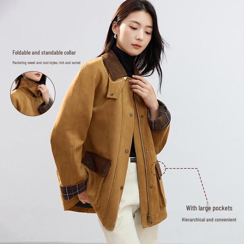 Handu Yishe Damen Jacke aus Wildlederimitat mit Wattierung