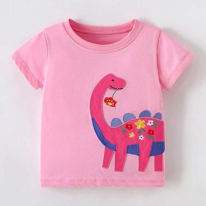 Girls' Short-Sleeved T-Shirt Summer Wear 2025 New Stylish Children's Dinosaur Base Shirt Versatile Top for Baby Girls Summer 8