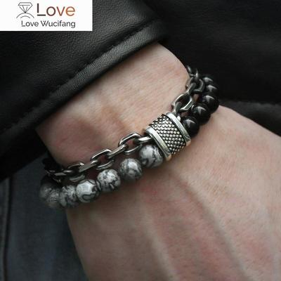 Bracciale da uomo con pietre occhio di tigre e maglie in acciaio inossidabile color canna di fucile Bracciale Yoga Gioielli da uomo Dropshipping