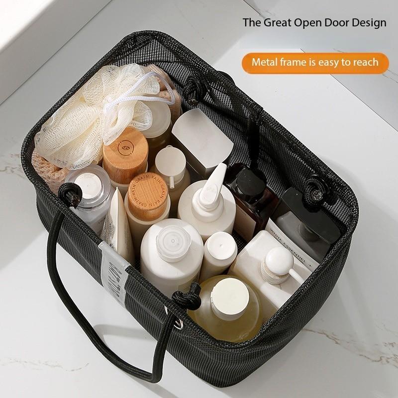 Foldable Mesh Drainage Basket - Travel Toiletry and Swimming Supplies Storage Box - Large Portable Handle - Design