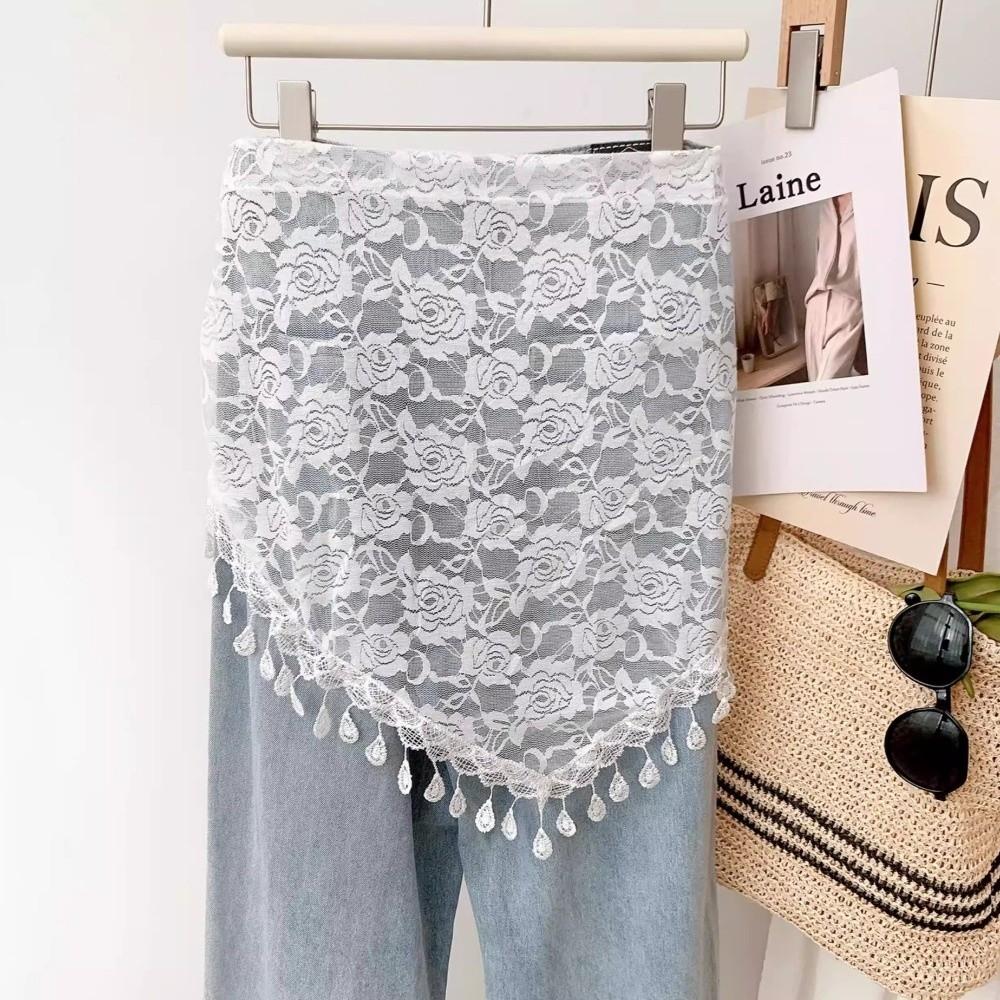 Sheer Mesh Hip Scarf Floral Print Lace Waist Scarf Fashion Mesh Layering Skirt For Women