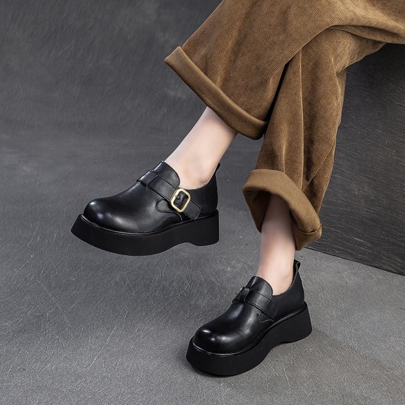 Fashion GKTINOO 2025 Autumn New Retro Round Toe Platform Shoes Versatile Genuine Leather Comfortable Thick Soled Women's Shoes