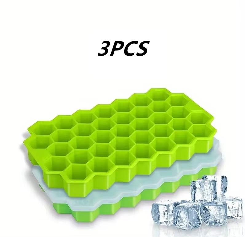 Silicone Ice Tray 37 Grids Hexagonal Ice Cube Mold With Cover Cellular Mesh Stackable DIY Ice Mold Reusable Food Grade Kitchen