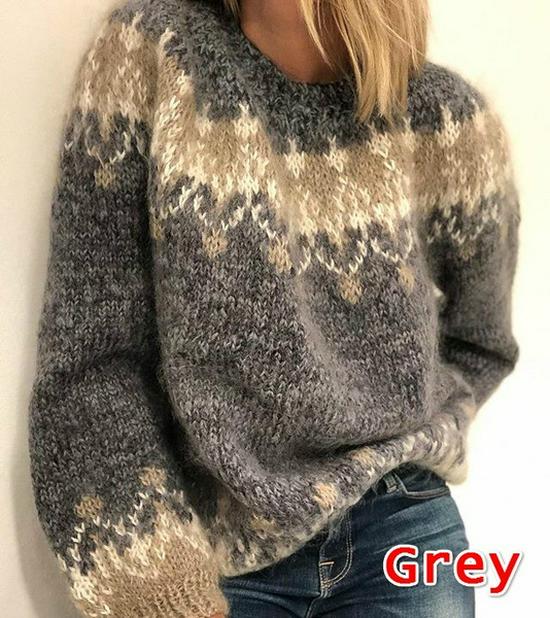 2020 Women's Autumn/Winter Casual Loose Mohair Chunky Knit Jacquard Sweater