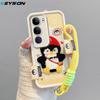 KEYSION Cartoon Cute Plush Embroidery Case for VIVO V40 Lite with Lanyard PU Leather Shockproof Phone Cover for VIVO Y200 5G Y19S