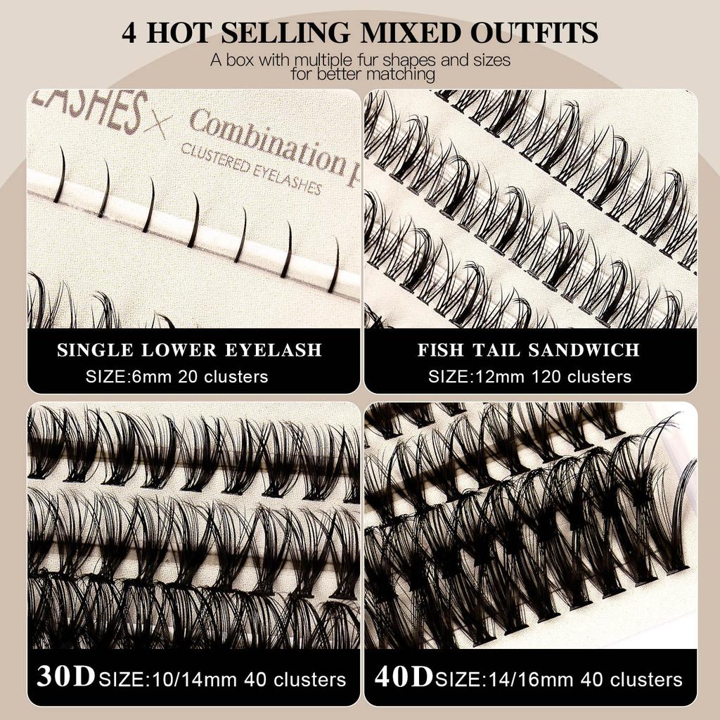 Diy Segmented Single-Cluster False Eyelashes Grafted Eyelashes Large-Capacity Combination Set Fried