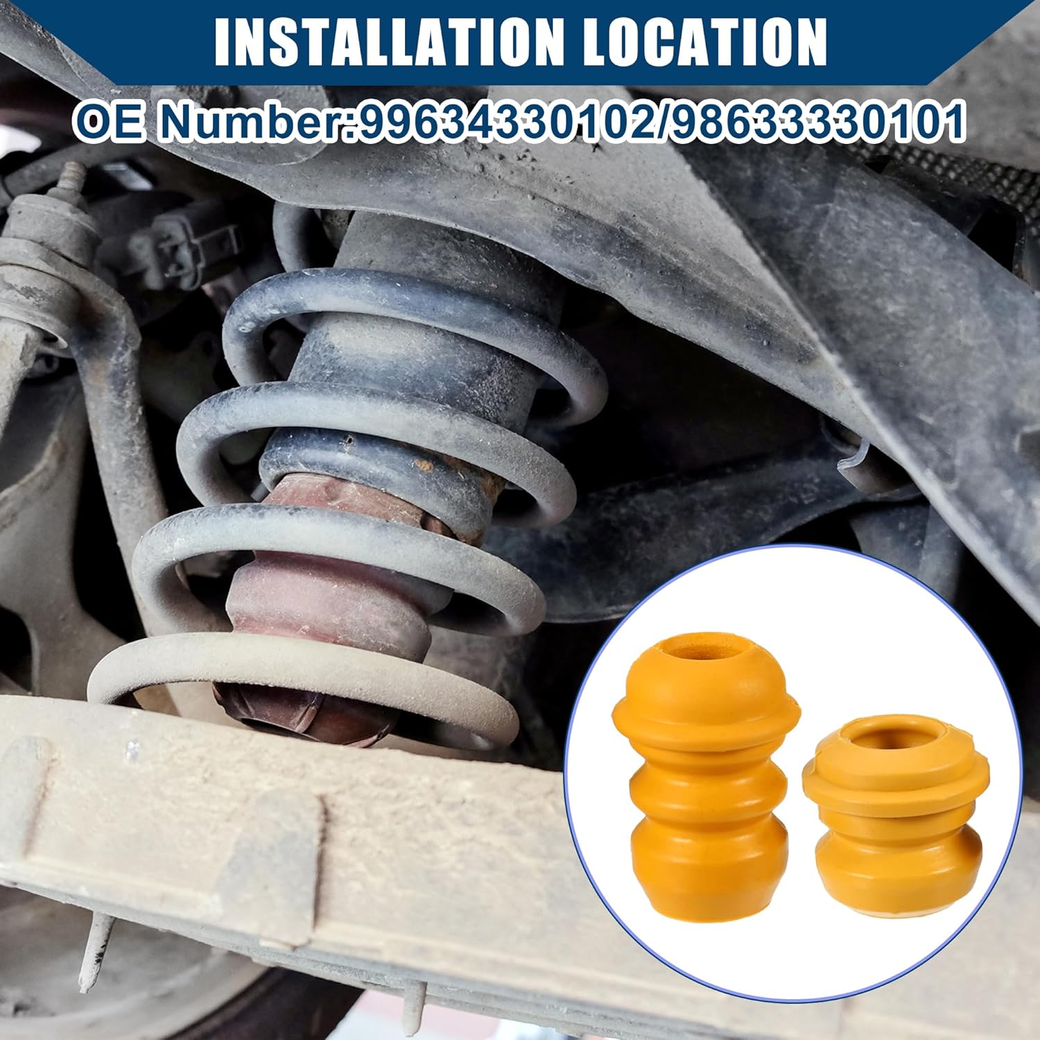 No.99634330102/98633330101 Suspension Strut Bumper Bump Stop for Porsche 996 1999-2005 / Inner Jounce Bumper Buffer/Durable Rubber / 1 Set Yellow