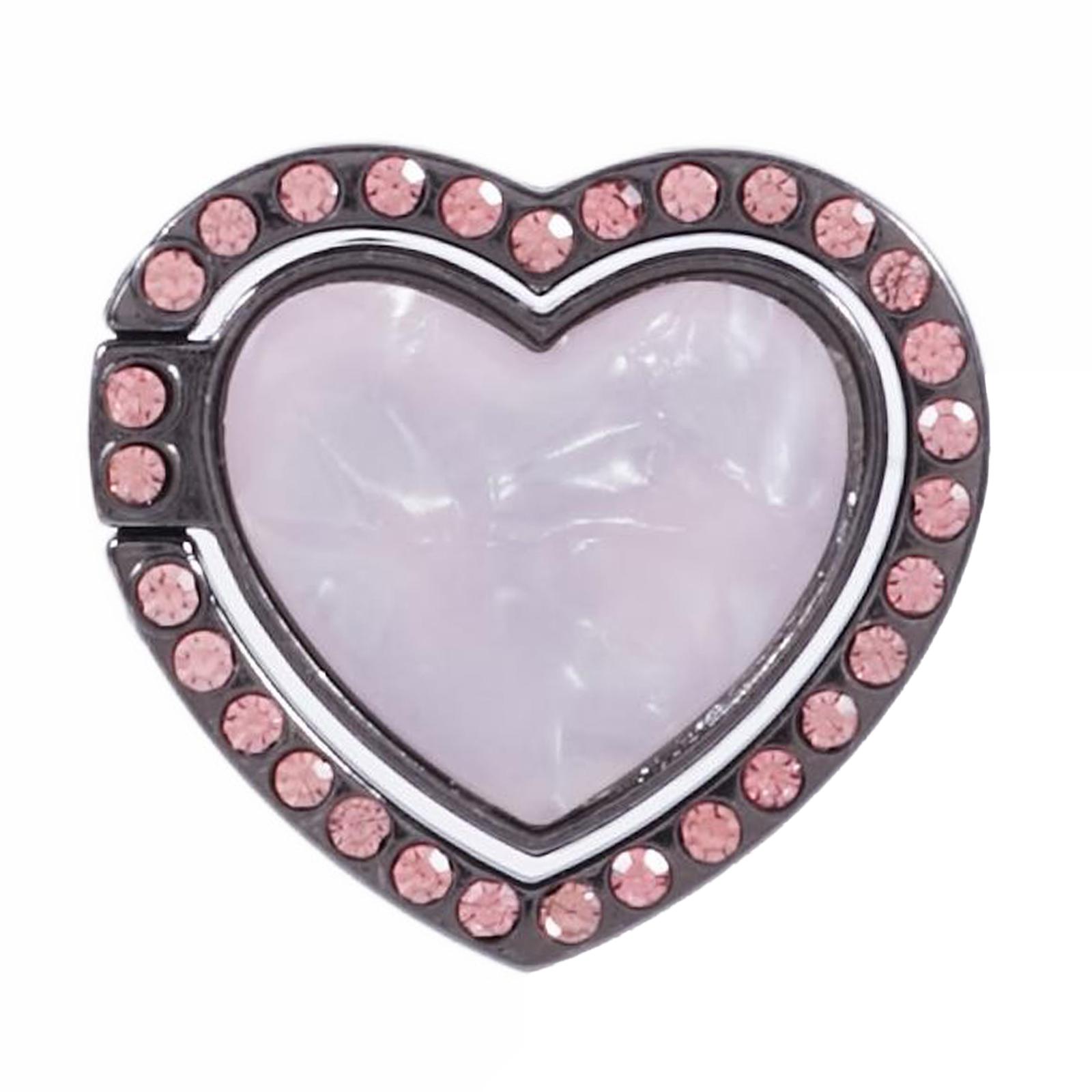 

Heart Shaped Phone Kickstand Rhinestone Decor Metal Phone Finger Ring Grip White