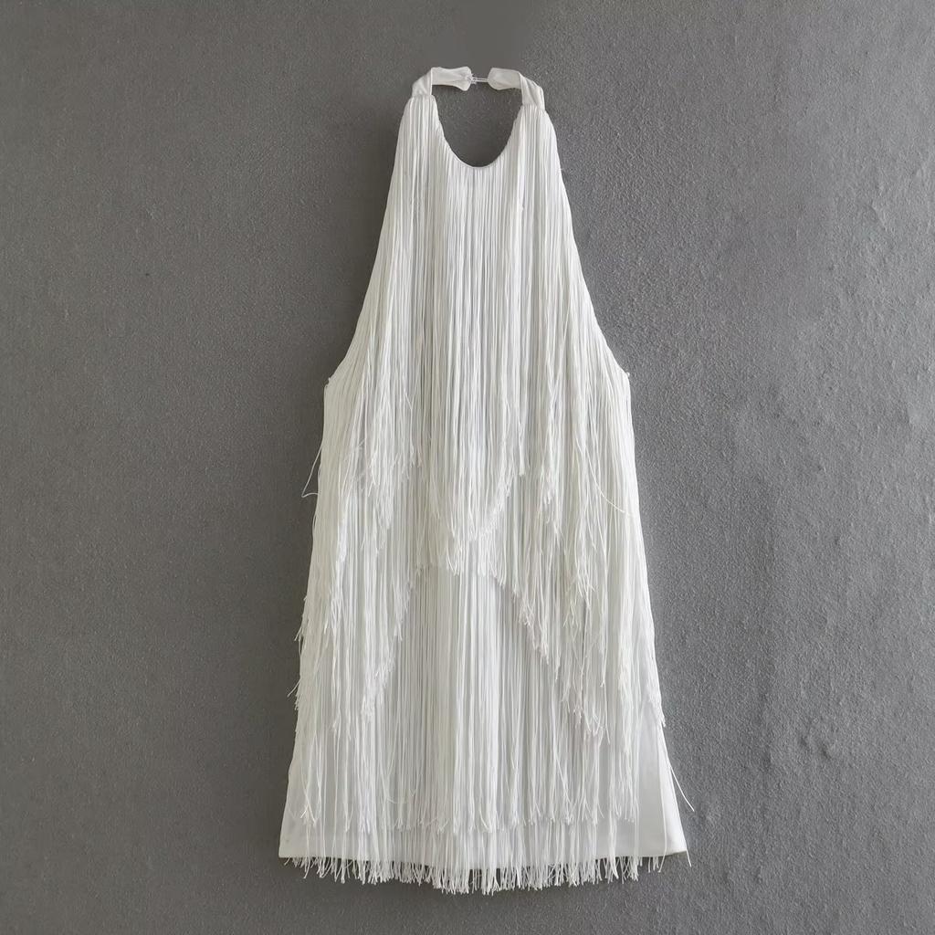 Summer Fashion Halter Neck Sleeveless Fringe Dress Women's Elegant Bodycon Mini Dress