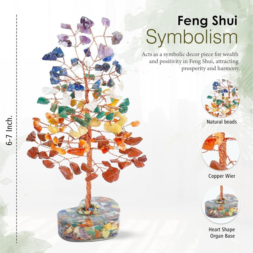 Chakra Orgone Gemstone Tree – Tree of Life with Healing Stones for Good Luck, Meditation & Energy Balance – Heart Base Crystal Tree for Women,