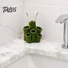 Modern Vanity Accessory Toothbrush Holder, Green Bamboo Shape, 6 Slot Storage Tongue Scraper Rack Organizer, for Bathroom Countertop Razors And Makeup